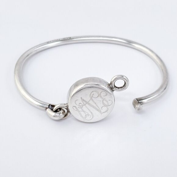 Vintage Mexico Sterling Silver 925 Monogrammed Hook Bangle 6.5” - Picture 3 of 8